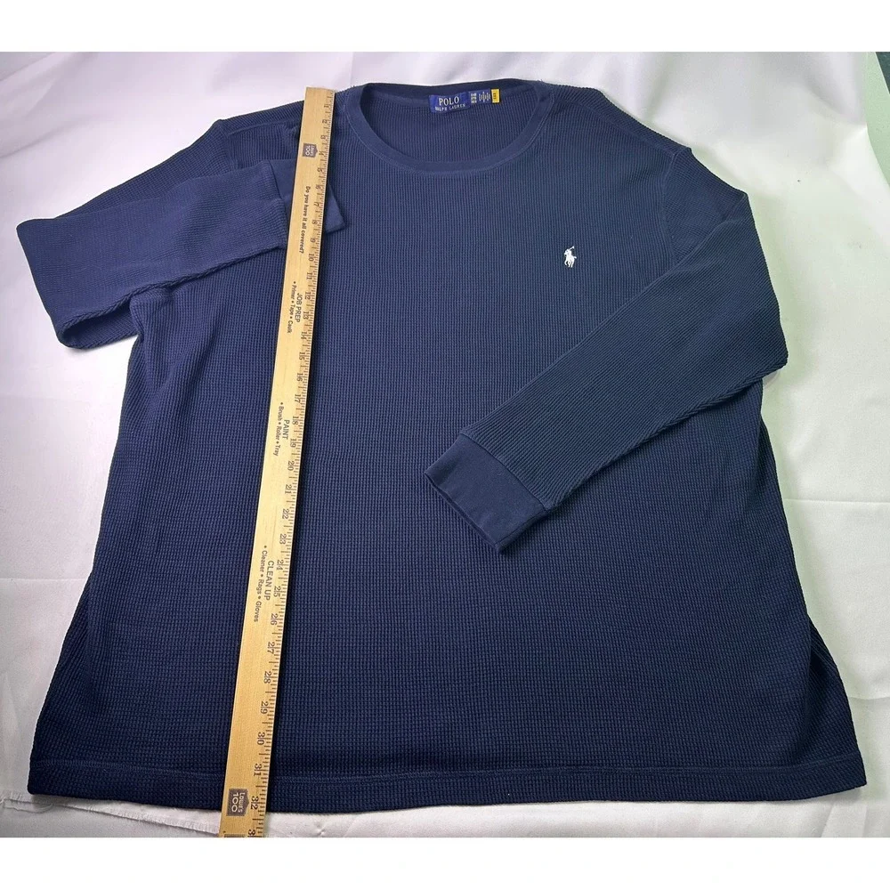 Polo Ralph Lauren Mens 3XB‎ Navy Blue Waffle Knit Thermal Long Sleeve Shirt Pony